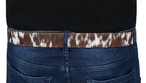 Cinturón de Cuero con Pelo de Vaca, Estampado Animal, Hebilla Rectangular Plateada, Casual, para Hombres, Mujeres y Niños - Product Image 3