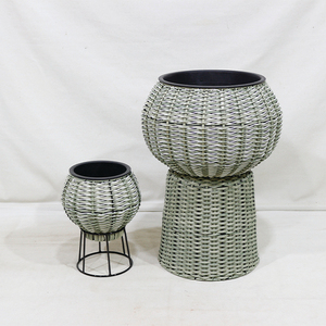 Ensemble de pots de fleurs modernes en plastique avec design tissé enduit de PE pour la décoration intérieure, jardinières à motif circulaire, style minimaliste - Product Image 2