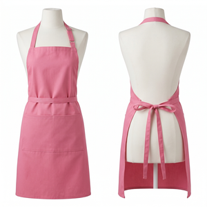Tablier de chef pour femme en toile de coton 280 GSM gris, bretelles croisées réglables, multi-poches, broderie personnalisée, impression de logo - Product Image 6