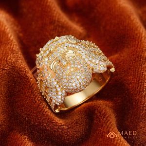 Mens Gold Tone Moissanite Lion <b>Head</b> Ring Luxury Hip Hop Statement Fashion Jewelry Gift for Stylish Men Daily Premium Urban <b>Style</b> - Product Image 5
