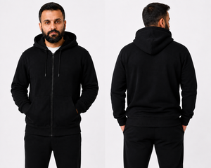 Black Men Solid Winter <b>Zip</b>-Up <b>Hoodie</b> Sweatshirt Jacket with Digital Printing Breathable Front Zipper <b>Pocket</b> for Casual Wear - Product Image 4