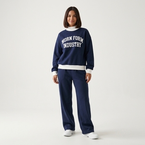 Conjunto de Sudadera y Pantalones Anchos para Mujer de Marca Privada, Color Bronceado, con Ribete Acanalado en Contraste, Proveedor de Ropa de Boutique con Color Personalizado - Product Image 5