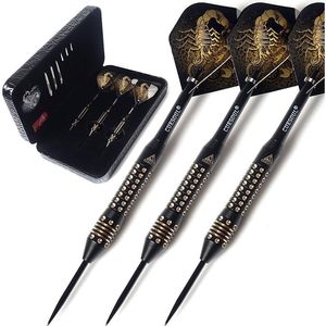 Juego de Dardos con Punta de Acero con Estuche de Lujo, Serie Black Scorpion, 6 Piezas, Eje y Plumas de Nailon - Product Image 1