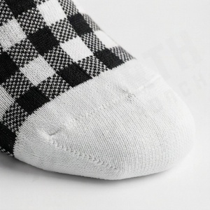 Crew <b>Socks</b> Plaid Pattern <b>Black</b> White Checkered Design Breathable Knitted Regular Style Adult Casual Wear - Product Image 6
