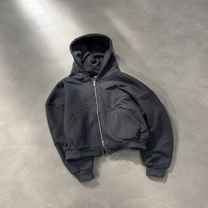 Men's Oversized <b>Hooded</b> <b>Zip</b>-Up Sweatshirt Solid Color Casual Fleece 100% Cotton Hoodie Loose Fit Winter Waterproof Wear - Product Image 3