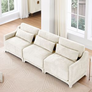 Elegante Divano a Tre Posti in Ciniglia per Soggiorno, Braccioli in Spugna ad Alta Resilienza, Facile Installazione, Base Ergonomica in Legno, Cuscino Lombare - Product Image 2