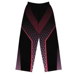 Pantalon de jogging pour femme à imprimé géométrique, coupe large, taille élastique, longueur intégrale, en maille extensible, style sportswear, design dégradé noir et rouge - Product Image 3
