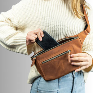 Riñonera de Cuero Genuino Crazy Horse, Estilo Nuevo, con Logotipo Personalizado, Bandolera de Piel de Vaca Auténtica - Product Image 6