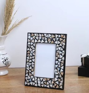 Cadre de miroir rectangulaire en laiton fait main avec incrustation de nacre, design pour table, miroir vertical en verre incassable, décoration - Product Image 2