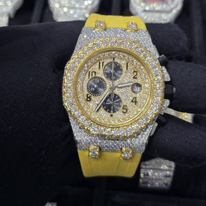 Reloj Cronógrafo Mecánico de Lujo de Acero Inoxidable con Moissanita, Tono Oro y Plata, Esfera Totalmente Pavimentada, Estilo Hip Hop Brillante - Product Image 1