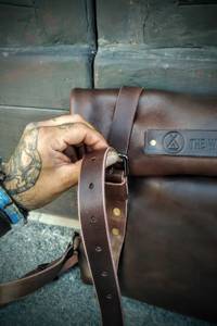 Modern Leather Roll Top <b>Backpack</b> Genuine Cowhide Travel Rucksack Mens Laptop Bag Sleek <b>Aesthetic</b> Design LTBP-0129 - Product Image 3