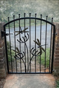 Wrought Iron Garden Gate with Dragonfly Decorative Design Exterior Metal Entry Door Contemporary Style Finished Surface - Product Image 2