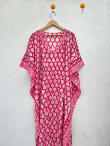 Nouvelle robe de plage en coton imprimé style bohème marocain, vêtements de plage pour femmes, robe longue en coton pur imprimé floral bohème d'été - Product Image 2