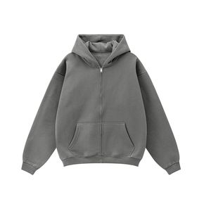 เสื้อฮู้ดซิปผู้ชาย สีเทา ทรงปกติ สีพื้น ผ้าฝ้ายฟลีซ 100% ระบายอากาศ กันลม สวมใส่สบายๆ สำหรับฤดูใบไม้ร่วง มีกระเป๋า - Product Image 2