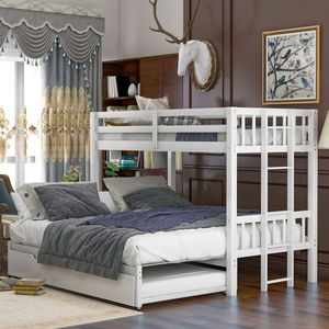 Letto a castello bianco con letto estraibile e letto singolo sotto (Vecchio SKU SM000301AAK 1) - Product Image 1