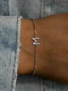 Diamond Custom Initial Letter Pendant Cable Chain <b>Bracelets</b> Dainty Small Minimalist Everyday 925 Sterling Silver Manufacturer - Product Image 6