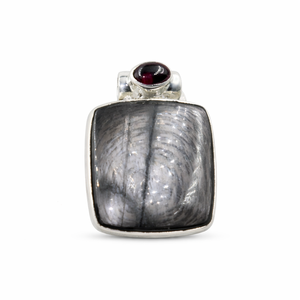 Pendentif unique en hypersthène et grenat, en argent sterling 925 plaqué or rose et or jaune, bijou artisanal en pierres précieuses, unisexe - Product Image 1