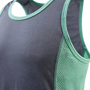 AMKOOR ENTERPRISES Débardeur de compression respirant pour homme - Gris ardoise et vert menthe en polyester/coton, gilet de sport en maille - Product Image 6