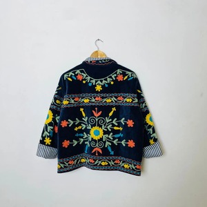 เสื้อแจ็คเก็ตกำมะหยี่ปักลายดอกไม้สไตล์โบฮีเมียน ปกคอปก แขนสามส่วน ไซส์พลัส สำหรับฤดูใบไม้ร่วง เสื้อคลุมลำลองสำหรับผู้ใหญ่ - Product Image 2