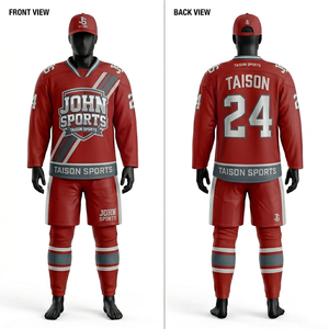 Uniforme de Hockey sobre Hielo para Hombre, Malla de Poliéster de Alto Rendimiento de 260 GSM, Panel en el Pecho Rojo Marino, Tela Transpirable, Logotipo Personalizado por Sublimación - Product Image 4