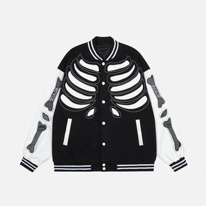 Chaqueta Varsity Cortavientos para Hombre con Apliques de Esqueleto, Estilo Urbano, Invierno, Lana/Poliéster, Cuello Alto, Corte Regular - Product Image 3