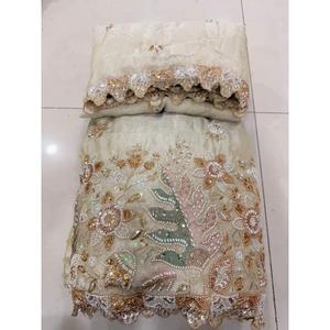 Luxury Beaded Silk Fabric Embroidered Floral Silk Cloth Handwork Beads <b>Sequin</b> Fabric Wedding Dress Saree Lehenga <b>Material</b> - Product Image 1