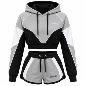As Per Customer Demands Made Women's Clothing Quarter Zipper Up Cropped Hoodies & Shorts Set <b>Top</b> Sale Hoodie Set Women - Product Image 6