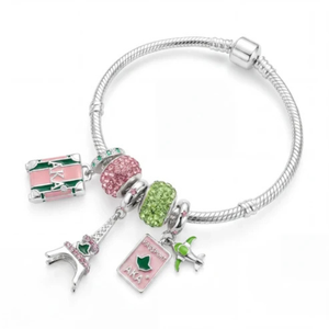 Colgante de Plata de Ley con Forma de Torre Eiffel, con Pedrería Rosa y Verde, Compatible con Pulseras <span class=keywords><strong>Pandora</strong></span> para Mujer - Product Image 1
