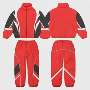 100% Cotton Heavyweight Eco-Friendly Solid Printed Drop Shoulder Waterproof 2-Piece <b>Zipper</b> <b>Jacket</b> Trouser Set Windbreaker - Product Image 4