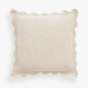 Red Square <b>Cushion</b> <b>Cover</b> with Teal Scalloped Edge Handmade Cotton Pillow Case for Home Decor - Product Image 3