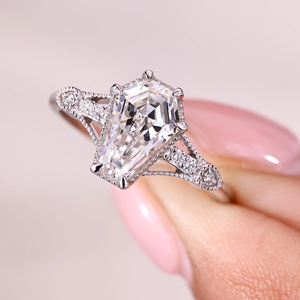 Anillo de compromiso Art Deco con corte de ataúd, diamante cultivado en laboratorio de 1.58 quilates, anillo de boda, joyería, anillo de eternidad de oro vermeil de 14k - Product Image 4