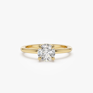 Bague de fiançailles en or jaune avec diamant rond, solitaire classique pour femme, pierre naturelle - Product Image 1
