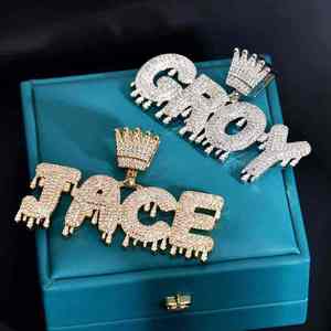 Pendentif Lettre Personnalisé en Argent 925 et Moissanite, Breloque Couronne, Bijoux Hip Hop Iced Out pour Hommes et Femmes, Idéal pour les Fêtes - Product Image 2