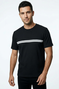 T-shirt à manches courtes pour homme SOSH 4, col rond, rayé, interlock, 100% coton, coupe classique - Product Image 2