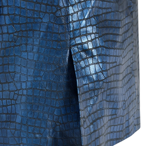 <b>Men's</b> Blue Crocodile Pattern <b>Leather</b> <b>Blazer</b> Slim Fit Single Breasted Suit Jacket - Product Image 5