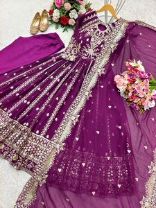 Traje Anarkali Moderno de Georgette con Bordado de Zorro, Tradicional y Hermoso, de Fabricante Indio, para Fiesta o Boda, de Secado Rápido - Product Image 4