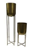 Set Pot Tanaman Modern dari Logam dengan Dudukan Besi Hitam Lapisan Emas, Pot Bunga Indoor Outdoor, Penyangga Tanaman Lantai Tinggi untuk Ruang Tamu.