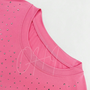 T-shirt personnalisé rose à strass pour homme, style Y2K, brillant et scintillant, streetwear de luxe, été, 100% coton, décontracté, séchage rapide, vente flash - Product Image 3