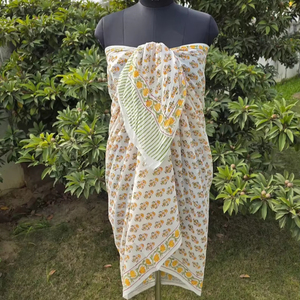 Pure Cotton Summer <b>Sarong</b> Lightweight Breathable Fabric Wrap for Women Beach Wear Swimsuit Floral Print Pareo at Bulk Price - Product Image 1