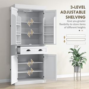 Armadio dispensa autoportante alto 180 cm per cucina, con anta bianca smaltata, luci LED e ripiani regolabili, ideale per hotel - Product Image 6