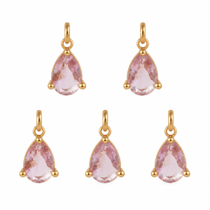 Pendentif breloque en quartz améthyste rose 5x7mm, forme poire, facetté, avec serti à griffes plaqué or, pour la fabrication de bijoux - Product Image 1