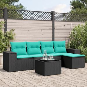 Set Divano da Esterno in Polyrattan Nero per 6 Persone con Cuscini, Design Contemporaneo - Product Image 3