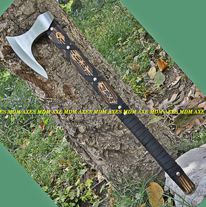 Handmade <b>Axe</b> D2 Steel Blade Wood <b>Handle</b> With Leather Sheath Outdoor Knife - Product Image 5