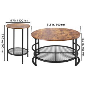 Industrial-Style 3-Piece Coffee <b>Table</b> <b>Set</b> 31.5 in Round Living Room <b>Table</b> with 2 End <b>Side</b> <b>Tables</b> Easy Assembly Required - Product Image 6