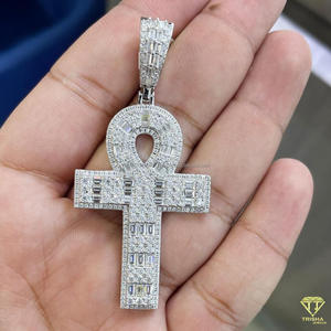 Collier pendentif symbole égyptien serti de pierres, avec diamant rond brillant de laboratoire plaqué or certifié GIA, style hip-hop - Product Image 6