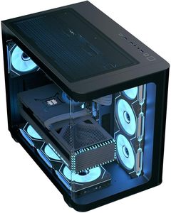 เคส Aerocool P500C Mid-Tower ARGB – สีดำ, แผงกระจกนิรภัยโค้ง, พัดลม ARGB ขนาด 4x120 มม., ดีไซน์แบบสองช่อง - Product Image 1