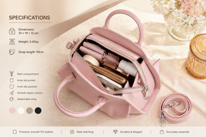 Grande trousse de maquillage résistante à l'eau en PU de Beena's Fashion avec fermeture à glissière, poignée souple, organiseur de maquillage élégant pour un usage quotidien - Product Image 2