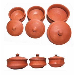Couvercles traditionnels en argile naturelle terracotta (lot de 3) faits à la main, écologiques, résistants à la décoloration, antiadhésifs pour cuisinière à gaz SwamiG TradeX - Product Image 1
