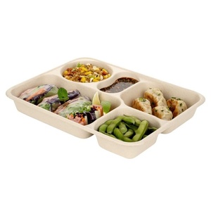 Assiette repas compostable en bagasse à 6 compartiments pour cantines, services de traiteur, collations et emballages alimentaires, écoles et hôtels - Product Image 1