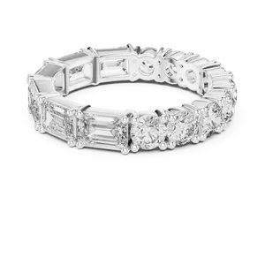 Anillo de eternidad completo con diamantes cultivados en laboratorio, esmeraldas redondas alternadas, 0.99 CTW, oro sólido de 18K, alto brillo, regalo de boda, anillo unisex. - Product Image 3